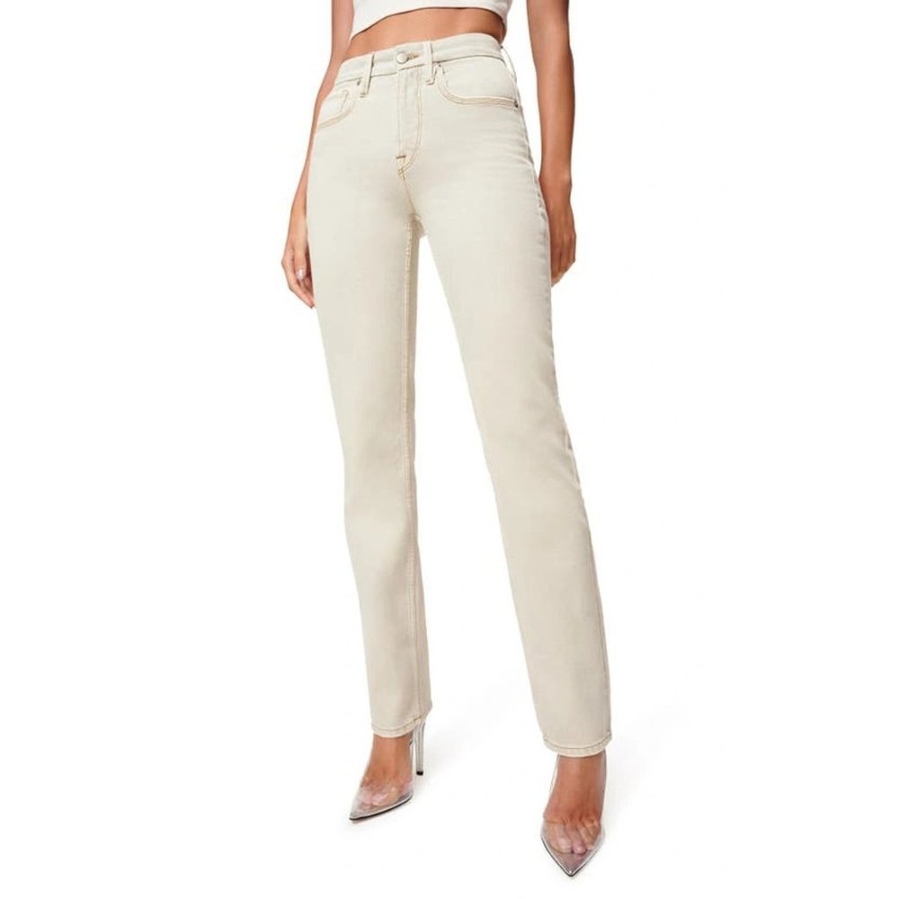 Good American Good 90s Icon straight leg jeans size 12 31‎ Bone high rise
